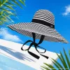 A black and white striped wide-brimmed adult summer sun protection fisherman's hat for women Specification image